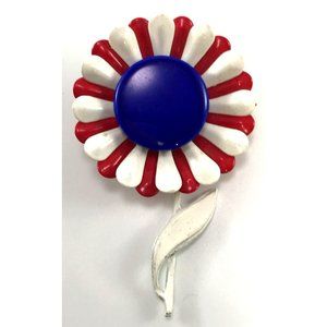 1960s Mod Enamel Flower Power Brooch Pin Red, white, & Blue